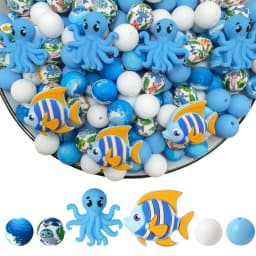 32Pcs Fish and Octopus Silicone Beads Set DIY Beaded Necklace Bracelet Decoration Pen Jewelry Pendant Etc. Holiday Birthday Gift