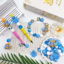 32Pcs Fish and Octopus Silicone Beads Set DIY Beaded Necklace Bracelet Decoration Pen Jewelry Pendant Etc. Holiday Birthday Gift