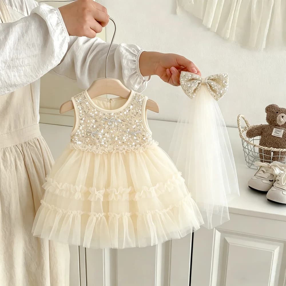 Baby Dress Summer Sequin Mesh Princess Baby Girl Dress Cute Wedding Flower Girl Dress Baby Girl Clothing 