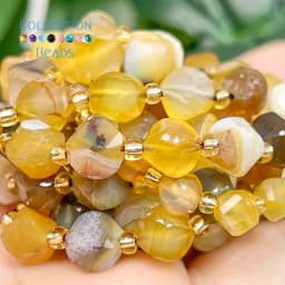 6 8 10mm Natural Stone Beads Faceted Amber Agate Round Loose Spacer Beads for Jewelry Making Diy Beading Accessory