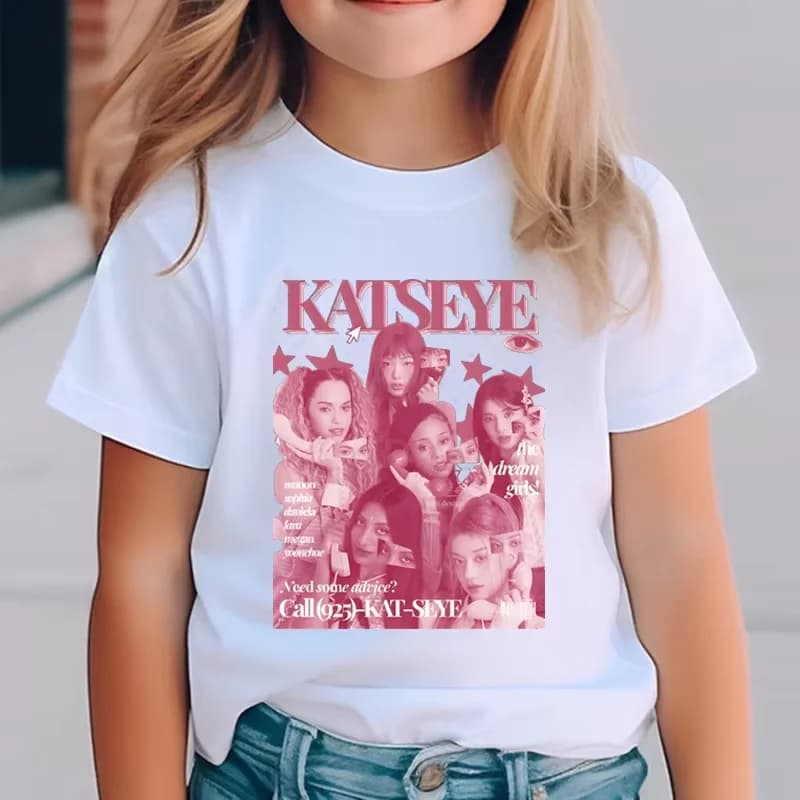 Katseye Harajuku Fashion Tops Youth Girl Streetwear Tee Children's Clothing KATSEYE Print T-shirt for Kids Casual Summer Top