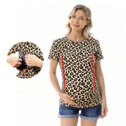 Plus Size Leopard Maternity Top Cotton Nursing T-Shirt Summer Pregnancy Breastfeeding Good Stretch Postpartum Women