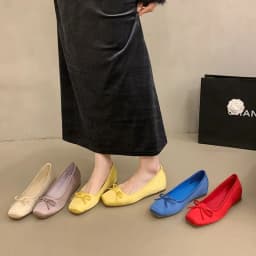 Spring Summer Women Casual Square Toe Ballet Flats Bow Decor Soft Sole Non-Slip Slip on Multi Color Daily Walking Shoes