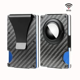 Men's Slim RFID Blocking Credit Card Holder Aluminum Wallet with Cash Strap Airtag Case Forged Carbon Fiber Business Cardholder