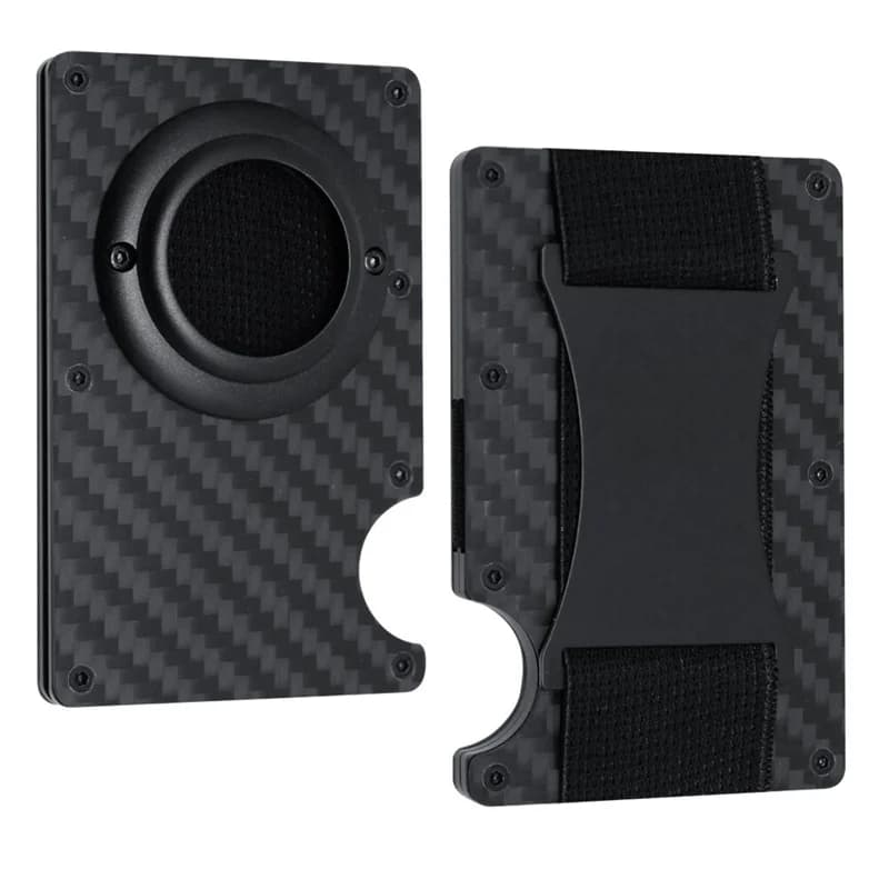 Men's Slim RFID Blocking Credit Card Holder Aluminum Wallet with Cash Strap Airtag Case Forged Carbon Fiber Business Cardholder