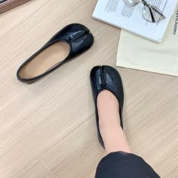 Women Split Toe Ballet Flats Slip On Minimalist Breathable Perforated Flat Shoes Smooth Leather Summer Casual Office Footwear