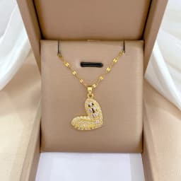 Luxury Full Zicron Shiny Heart Necklace for Women Titanium Steel Gold Color Anti-Tarnish Romantic Pendant Necklace
