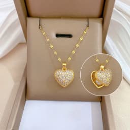 Luxury Full Zicron Shiny Heart Necklace for Women Titanium Steel Gold Color Anti-Tarnish Romantic Pendant Necklace