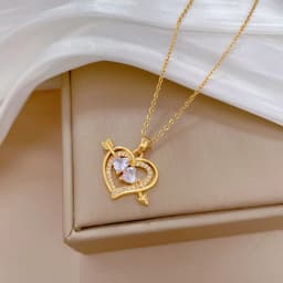Luxury Full Zicron Shiny Heart Necklace for Women Titanium Steel Gold Color Anti-Tarnish Romantic Pendant Necklace