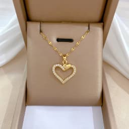 Luxury Full Zicron Shiny Heart Necklace for Women Titanium Steel Gold Color Anti-Tarnish Romantic Pendant Necklace