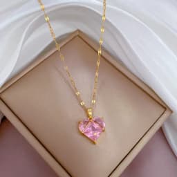 Luxury Full Zicron Shiny Heart Necklace for Women Titanium Steel Gold Color Anti-Tarnish Romantic Pendant Necklace