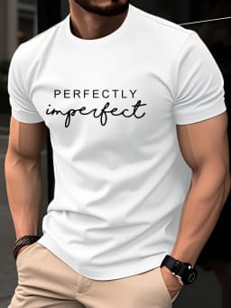 Men's Summer 100% Pure Cotton Fashionable Casual Loose Perfectly Letter Printed Round Neck Short Sleeved T-Shirt Top