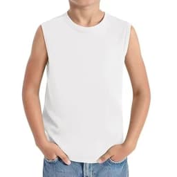 Children's Summer T-shirts Boys Girls Vests Sleeveless Solid Tee Tops 100% Cotton Comfortable Kids Tank Tops Clothes White 3-14Y