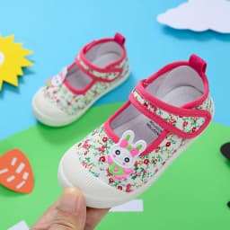 Cute Girls Canvas Shoes for Kindergarten Cartoon Rabbit with Carrots Little Kids Casual Shoes with Flowers Prints Non-slip Soft