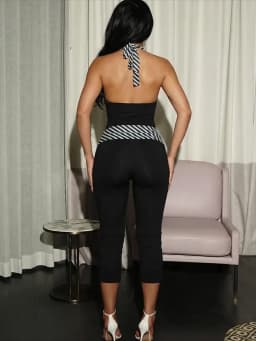 Kliou Stripes Patchwork Jumpsuits Woman Bandage Halter Low-Neck Backless Sleeveless Skinny Stretch Hot Girls Fashion Overalls