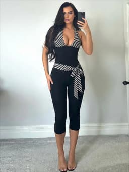 Kliou Stripes Patchwork Jumpsuits Woman Bandage Halter Low-Neck Backless Sleeveless Skinny Stretch Hot Girls Fashion Overalls