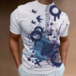 Retro Men'S T-Shirt 3d Music Notes Printed Men Clothing Daily Casual Short Sleeve Street Designer Tees Top Loose Oversized Shirt