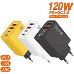 Lenovo 120W PD USB Charger Type C Fast Wall Adapter for iPhone Samsung with QC 3.0 Quick Charge EU Plug Foldable Portable Power