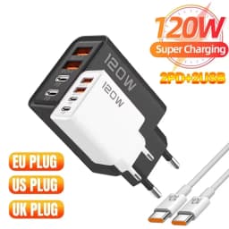 Lenovo 120W PD USB Charger Type C Fast Wall Adapter for iPhone Samsung with QC 3.0 Quick Charge EU Plug Foldable Portable Power