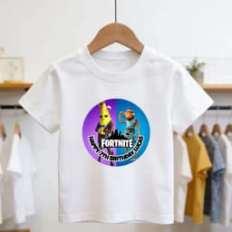 Boys and Girls Fortnites Theme Cartoon Printed T-Shirt Summer Child White Cotton T-Shirt Cartoon Hot Game Fortnite Short Sleeve
