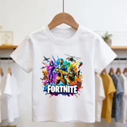 Boys and Girls Fortnites Theme Cartoon Printed T-Shirt Summer Child White Cotton T-Shirt Cartoon Hot Game Fortnite Short Sleeve