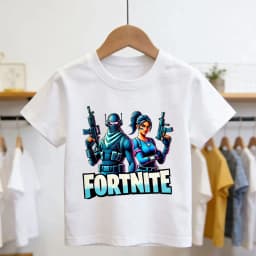 Boys and Girls Fortnites Theme Cartoon Printed T-Shirt Summer Child White Cotton T-Shirt Cartoon Hot Game Fortnite Short Sleeve