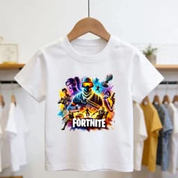 Boys and Girls Fortnites Theme Cartoon Printed T-Shirt Summer Child White Cotton T-Shirt Cartoon Hot Game Fortnite Short Sleeve