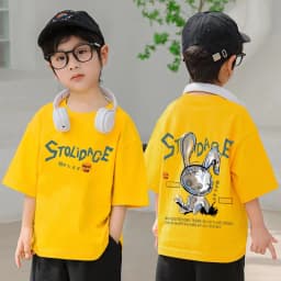 Nickelodeon Spring and Summer Children's Cartoon 100% Cotton T-Shirt - Large Size Top. Model's Outfit Is for Reference Only.