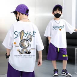 Nickelodeon Spring and Summer Children's Cartoon 100% Cotton T-Shirt - Large Size Top. Model's Outfit Is for Reference Only.