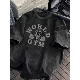 Vintage Acid Wash World Gym Gorilla Graphic T-Shirt Oversized Workout Casual Cotton Tops for Men Women Graphic T Shirts Y2k Top