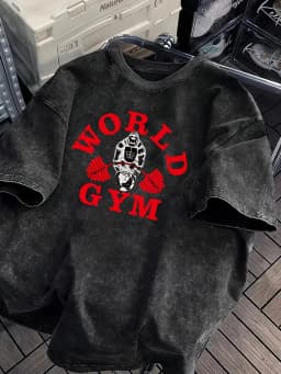 Vintage Acid Wash World Gym Gorilla Graphic T-Shirt Oversized Workout Casual Cotton Tops for Men Women Graphic T Shirts Y2k Top