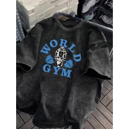 Vintage Acid Wash World Gym Gorilla Graphic T-Shirt Oversized Workout Casual Cotton Tops for Men Women Graphic T Shirts Y2k Top