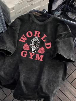 Vintage Acid Wash World Gym Gorilla Graphic T-Shirt Oversized Workout Casual Cotton Tops for Men Women Graphic T Shirts Y2k Top