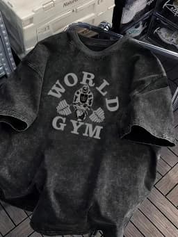 Vintage Acid Wash World Gym Gorilla Graphic T-Shirt Oversized Workout Casual Cotton Tops for Men Women Graphic T Shirts Y2k Top