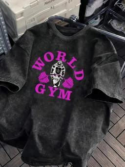 Vintage Acid Wash World Gym Gorilla Graphic T-Shirt Oversized Workout Casual Cotton Tops for Men Women Graphic T Shirts Y2k Top