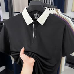 2026 New Men's Contrast Collar Polo Shirt Cool Quick Dry Fabric Short Sleeve Top For Office And Daily Activities