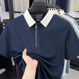 2026 New Men's Contrast Collar Polo Shirt Cool Quick Dry Fabric Short Sleeve Top For Office And Daily Activities