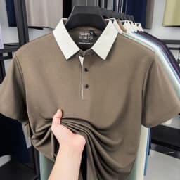 2026 New Men's Contrast Collar Polo Shirt Cool Quick Dry Fabric Short Sleeve Top For Office And Daily Activities