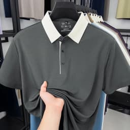 2026 New Men's Contrast Collar Polo Shirt Cool Quick Dry Fabric Short Sleeve Top For Office And Daily Activities