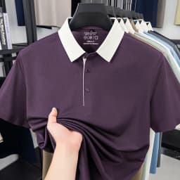 2026 New Men's Contrast Collar Polo Shirt Cool Quick Dry Fabric Short Sleeve Top For Office And Daily Activities