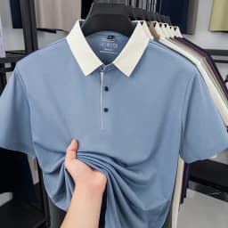 2026 New Men's Contrast Collar Polo Shirt Cool Quick Dry Fabric Short Sleeve Top For Office And Daily Activities