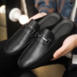 Summer Leather Casual Shoes For Men Half Shoes Comfortable Soft Men's Loafers Lightweight Flat Slip-on Shoes Man Daily Slippers