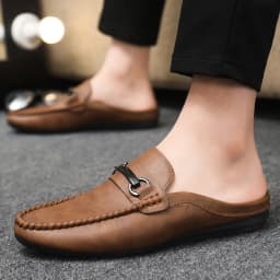 Summer Leather Casual Shoes For Men Half Shoes Comfortable Soft Men's Loafers Lightweight Flat Slip-on Shoes Man Daily Slippers