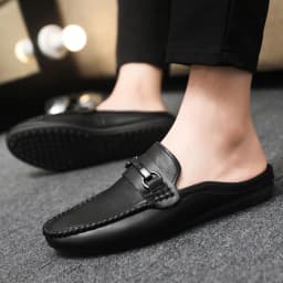 Summer Leather Casual Shoes For Men Half Shoes Comfortable Soft Men's Loafers Lightweight Flat Slip-on Shoes Man Daily Slippers