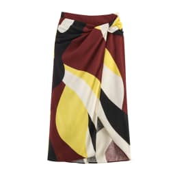 TFMLN Sexy Vintage Print Midi Skirt for Women Elegant Side Split Ruffles Long Skirt Casual Chic Summer Zipper Holiday Clothing