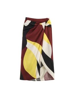 TFMLN Sexy Vintage Print Midi Skirt for Women Elegant Side Split Ruffles Long Skirt Casual Chic Summer Zipper Holiday Clothing