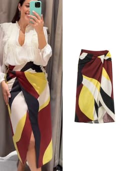 TFMLN Sexy Vintage Print Midi Skirt for Women Elegant Side Split Ruffles Long Skirt Casual Chic Summer Zipper Holiday Clothing