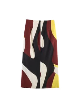 TFMLN Sexy Vintage Print Midi Skirt for Women Elegant Side Split Ruffles Long Skirt Casual Chic Summer Zipper Holiday Clothing