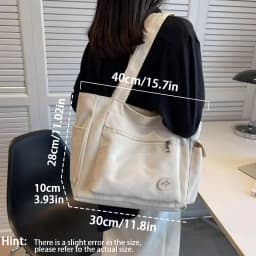 Fashion Women's Canvas Shoulder Bag, Large Capacity Student Tote Bag, Casual Commute Handbag, Eco-friendly Reusable Shopping Bag