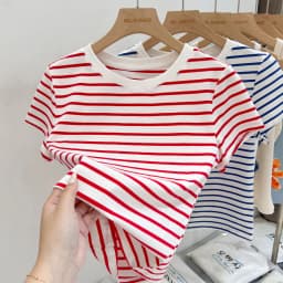 Striped Short Sleeve Women's T-Shirt 2026 Summer New Arrival Cotton Casual Versatile Slim Fit Fashion Tops Color Block Tee